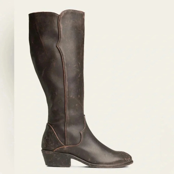 $399 Frye Carson Piping Antiqued Black Brown Distressed Leather Tall Riding Boot